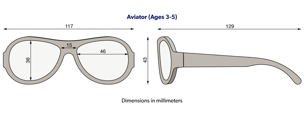 Babiators Aviator Sunglasses Classic Dimensions